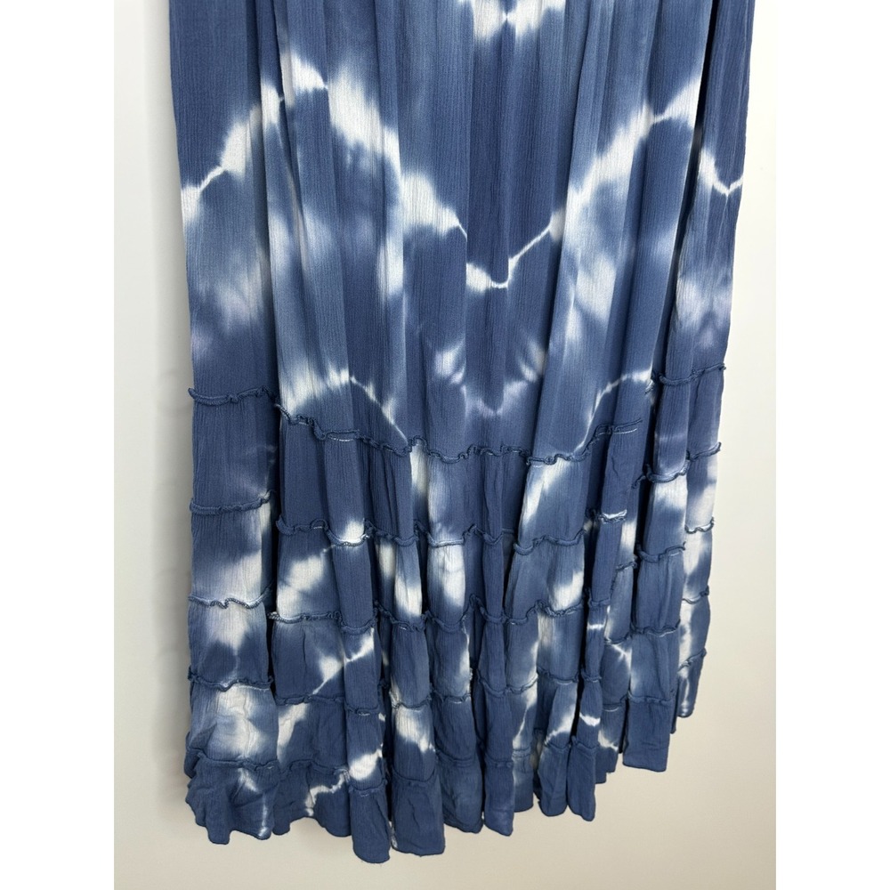 John Mark Tie Dye Smocked Waist Button Front Tiered Ruffle Maxi Skirt Large Blue - Picture 10 of 11